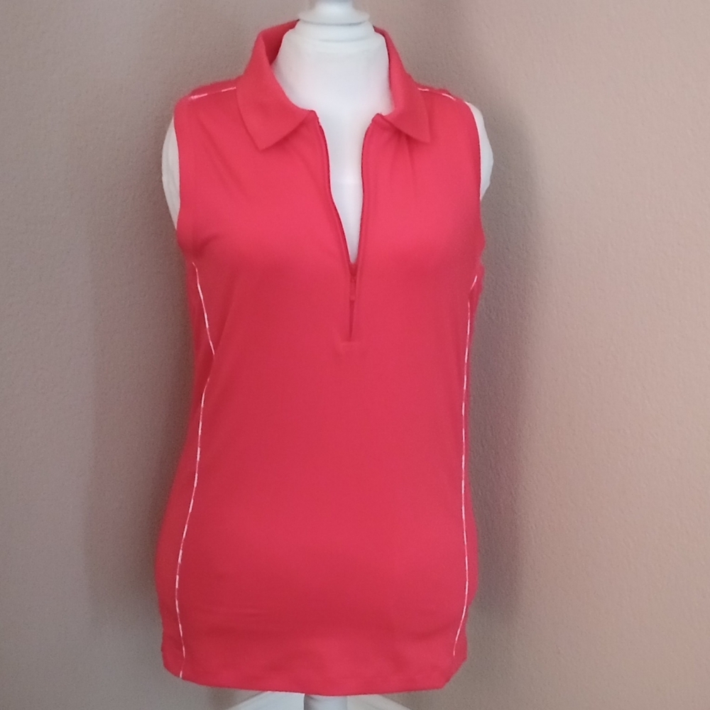Peter Millar Sun Comfort Women's 1/4 Zip Sleeveless Orange Golf Polo Top, Size S